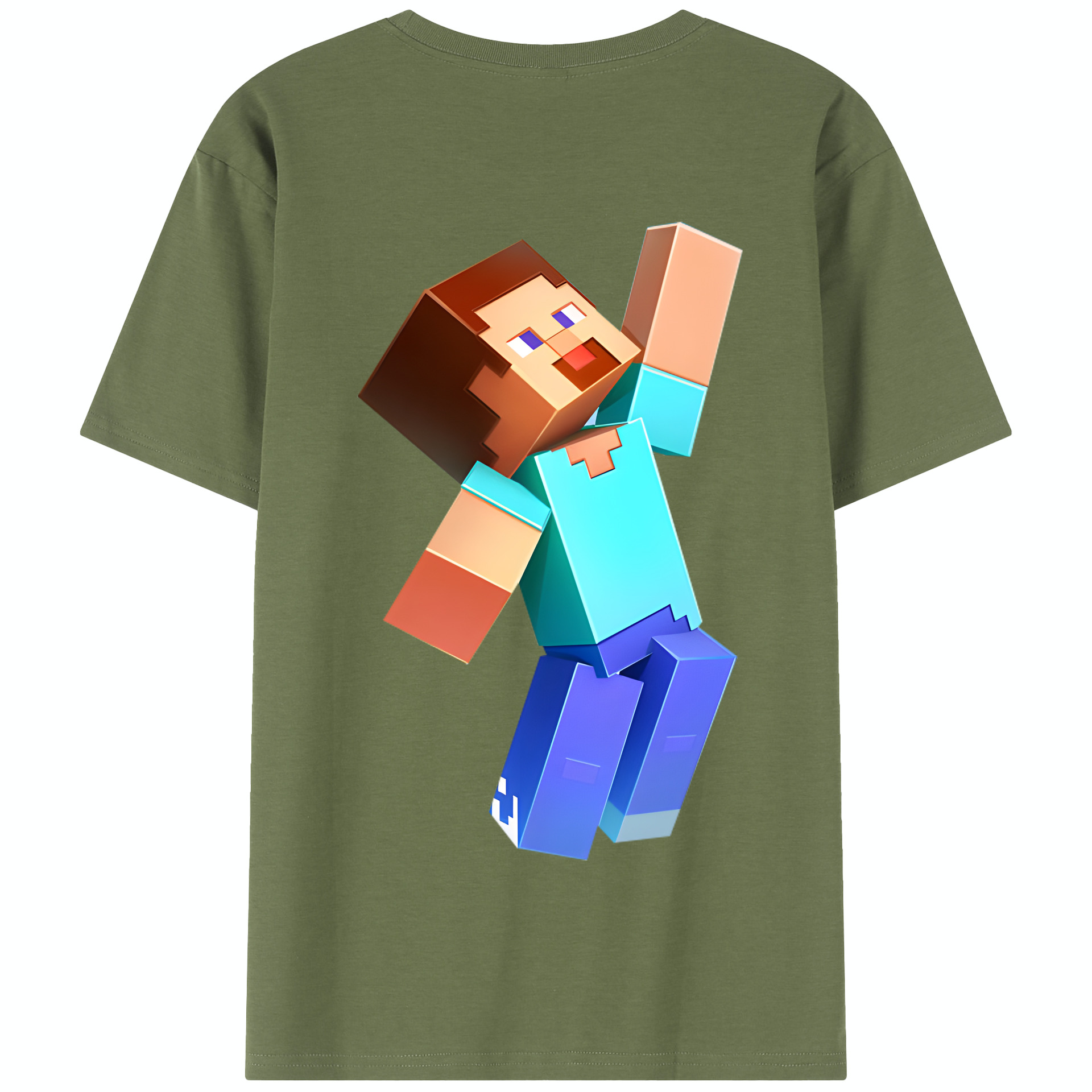 （画像用） マインクラフト ブロックの世界 Minecraft MC Block world 綿100％半袖Tシャツ（背面プリント）